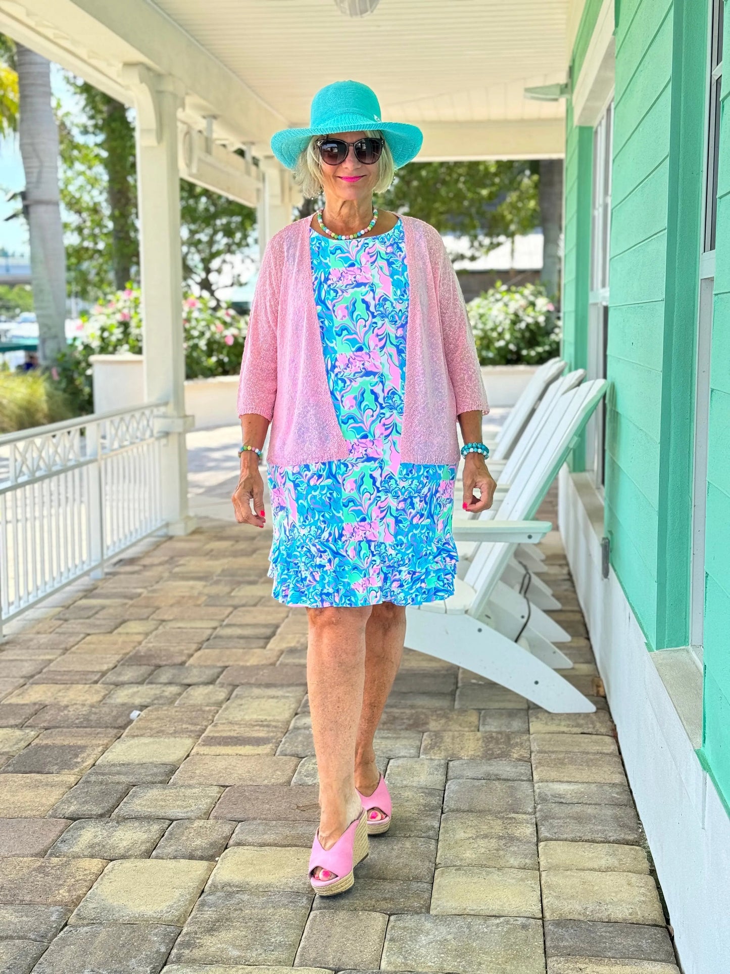 SPLASH OF PINK SHIFT RUFFLE DRESS