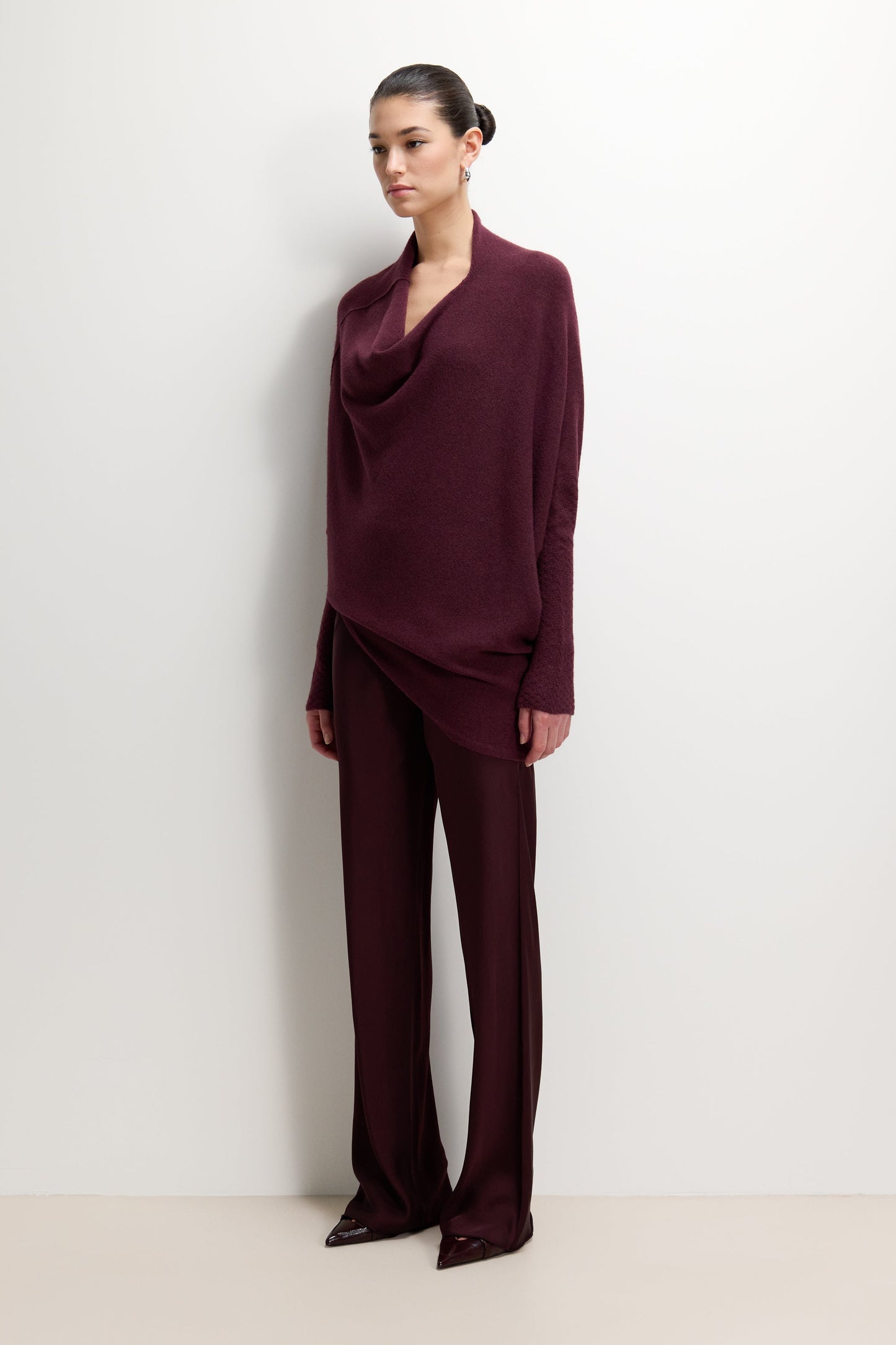 Genet Elastic Waist Bias Satin Trousers | Amethyst Plum