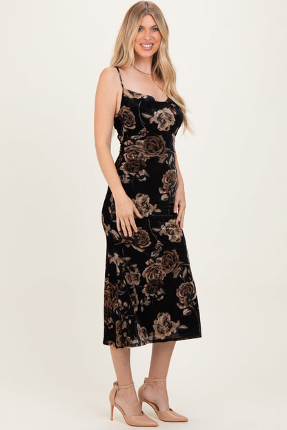 Black Cowl Neck Lace Up Back Midi Dress