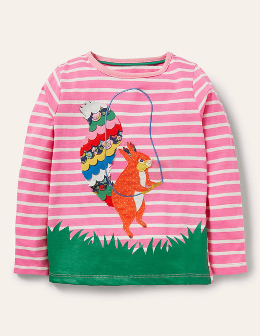 Big Appliqué T-shirt-Petal Pink/ Ivory Squirrel
