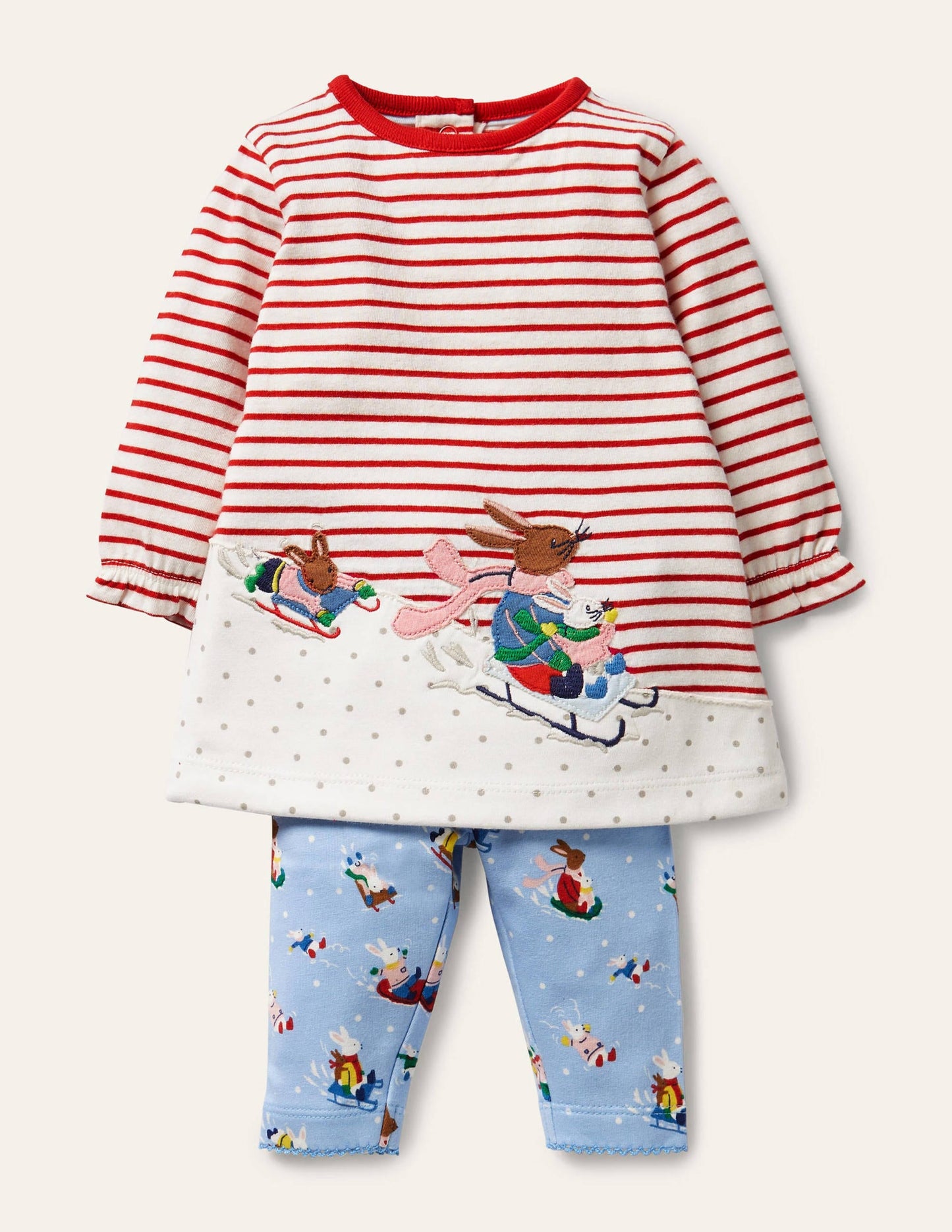 Big Appliqué Dress Set-Sky Blue Snow Bunnies