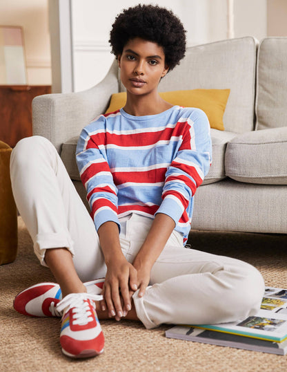 Boxy Jersey Tee-Frosted Blue/ Red Stripe