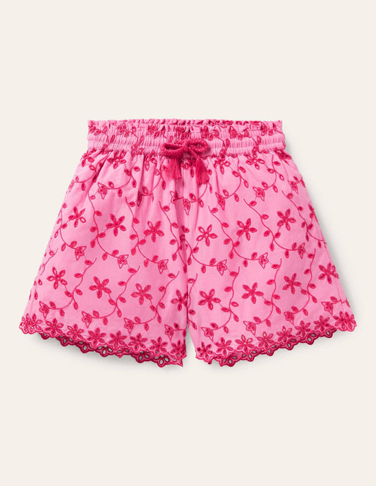 Broderie Shorts-Bright Petal Pink