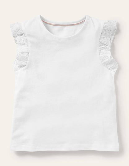 Broderie Sleeve Top-White
