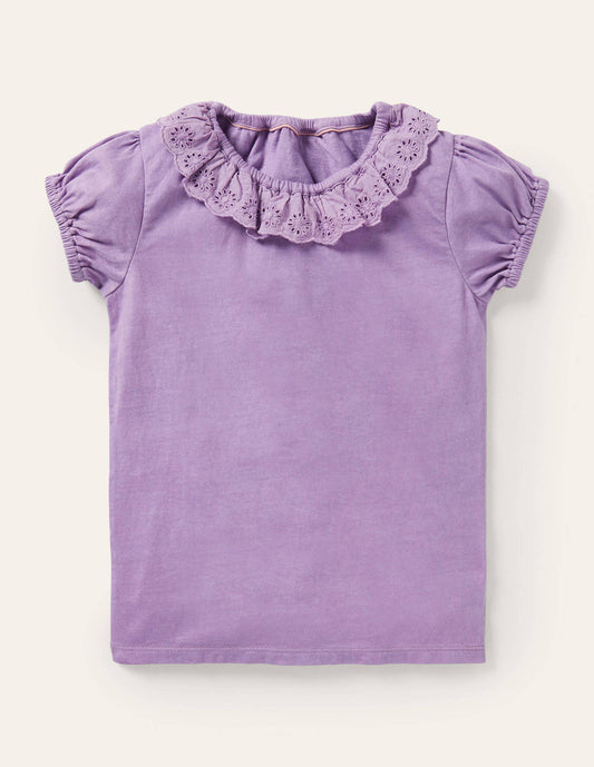 Broderie Collar Jersey Top-Aster Purple