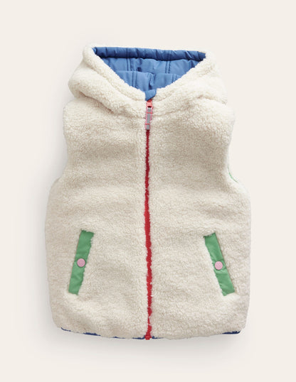 Borg Mix Reversible Gilet-Bubblegum Pink Colourblock