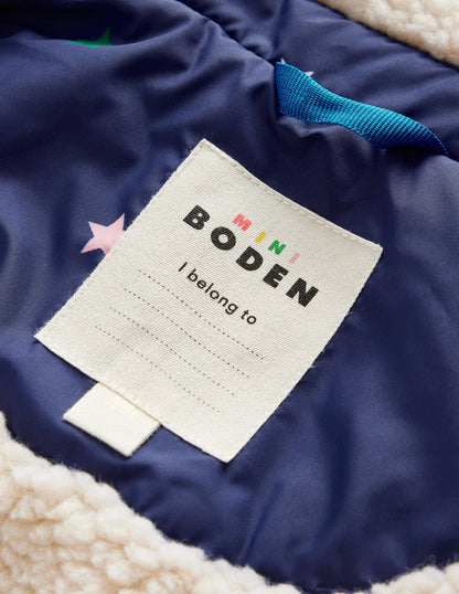 Borg Detail Padded Jacket-Navy / Multi Confetti Star