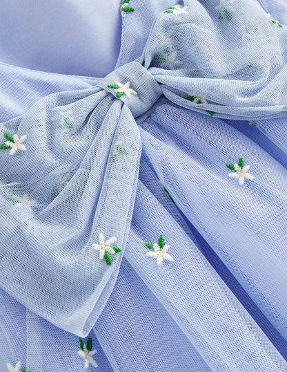 Bow Back Tulle Dress-Skyway Blue