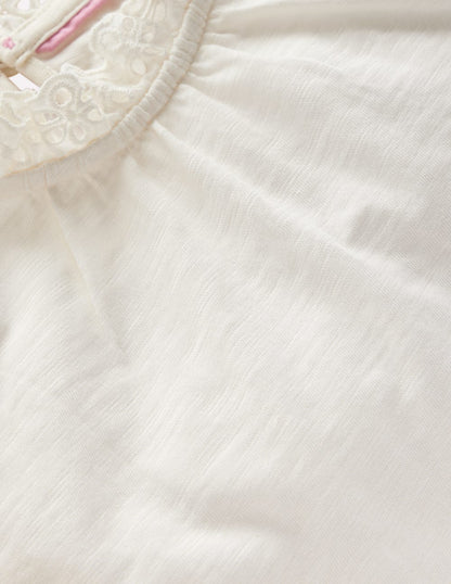 Broderie Trim Jersey Top-Soft Ivory