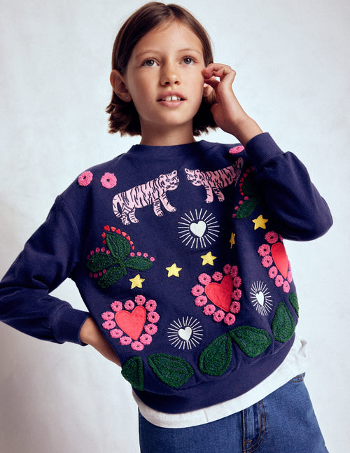 Bobbie Appliqué Sweatshirt-College Navy Tigers