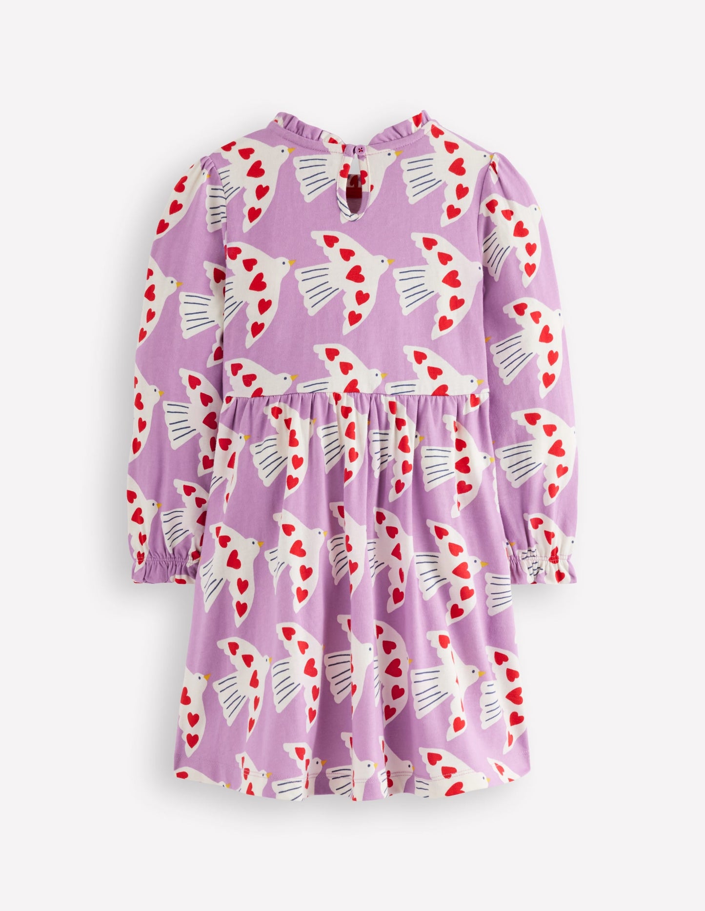 Blouson Sleeve Jersey Dress-Pale Pansy Love Birds