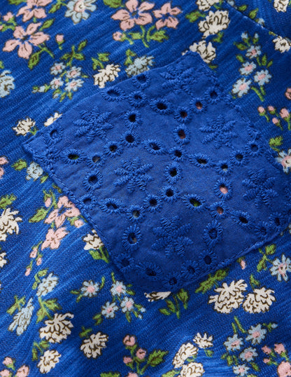 Broderie Pocket Jersey Dress-Sapphire Blue Meadow Floral