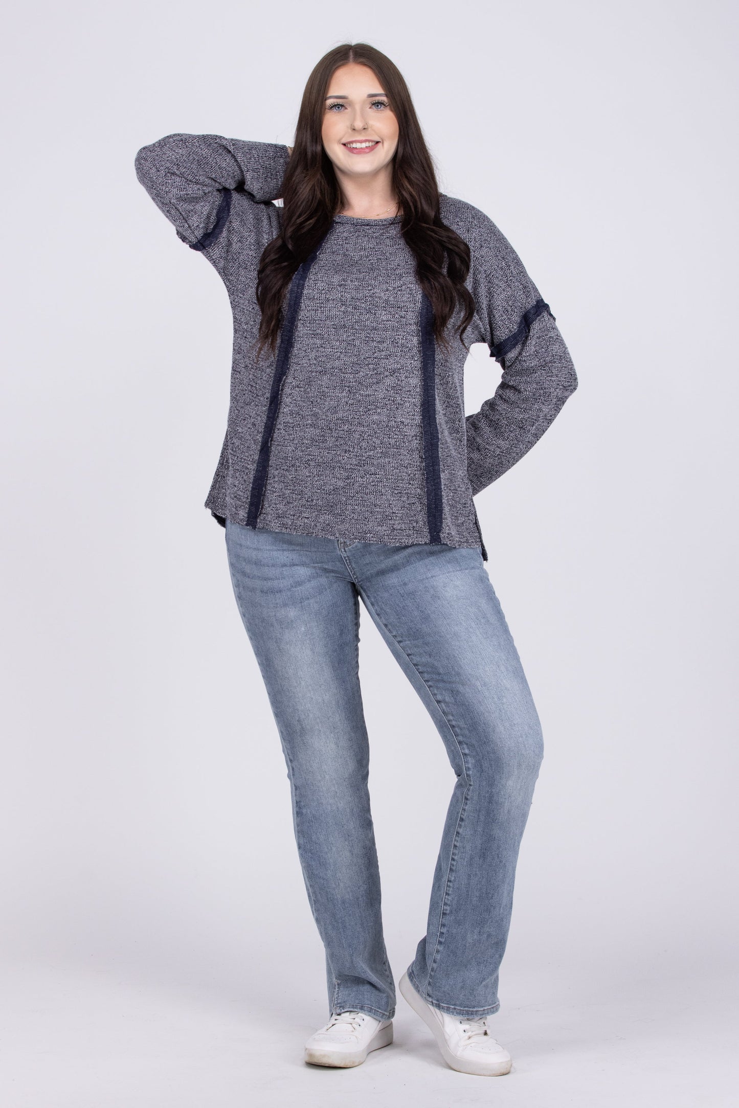 Night Goes On Women's Distressed Waffle Knit Long Sleeve Top