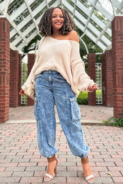 Beige V-Neck Soft Sweater