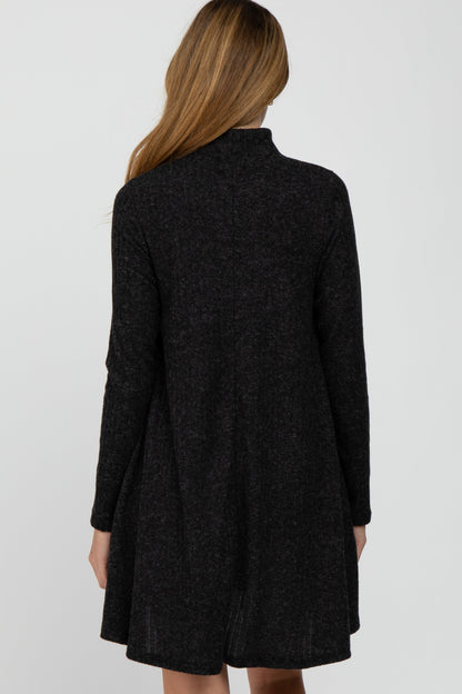 Black Brushed Mock Neck Maternity Dress