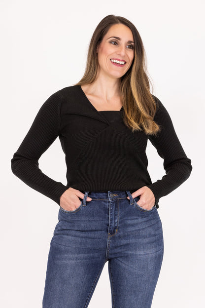 Twisted Feelings Women's Versatile V-Neck Long Sleeve Top