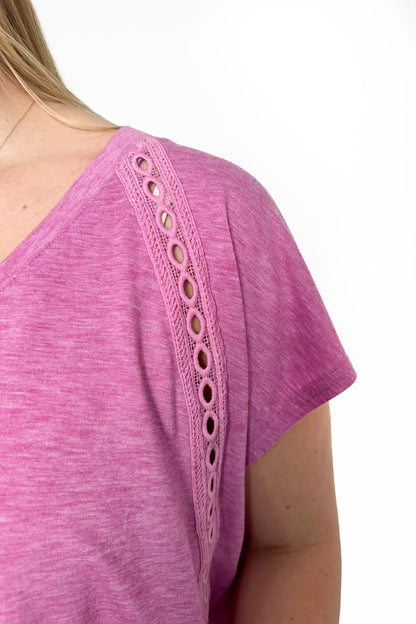 ALB Custom Women's Feminine Eyelet Trim V-Neck Top