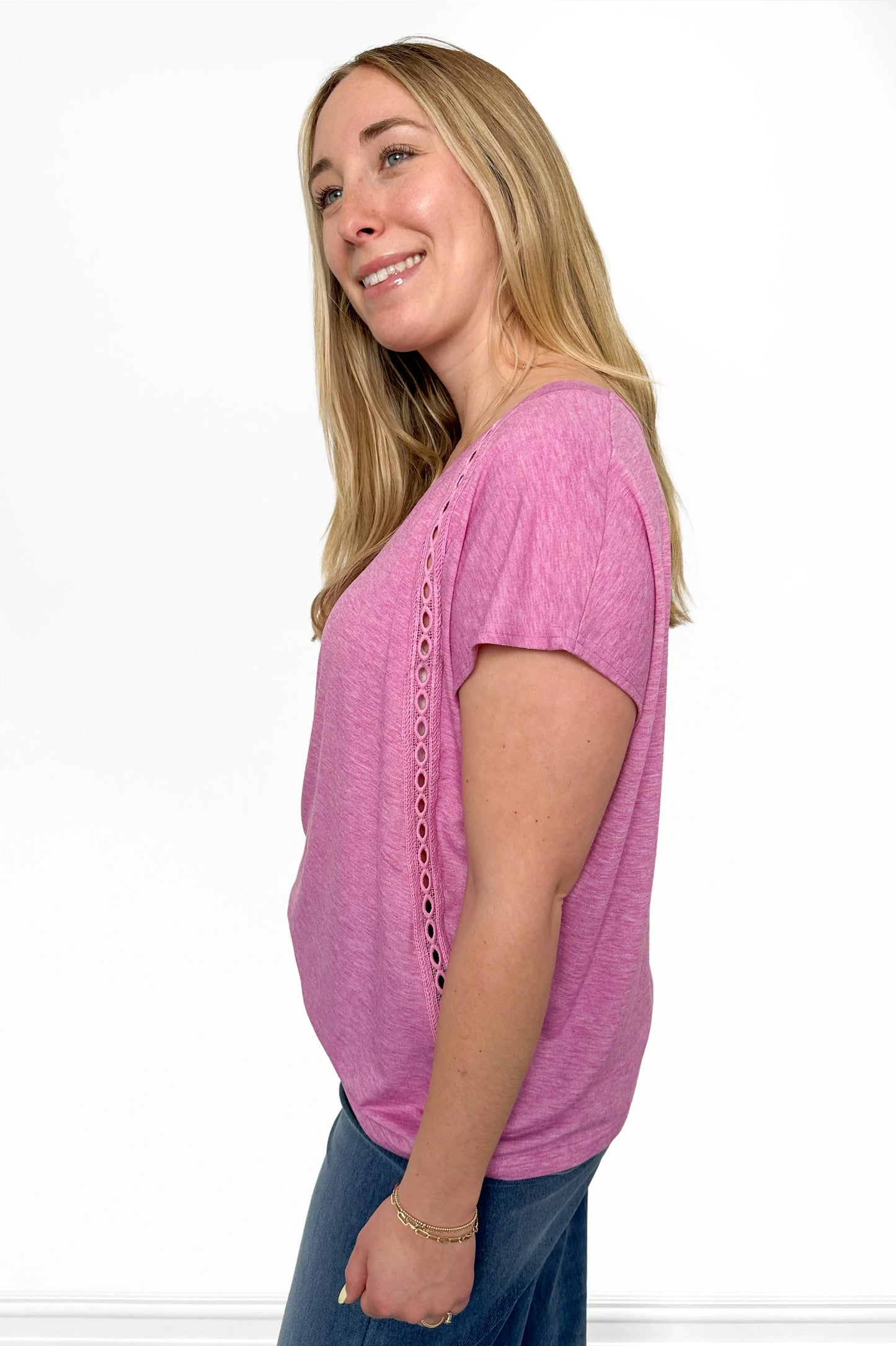 ALB Custom Women's Feminine Eyelet Trim V-Neck Top