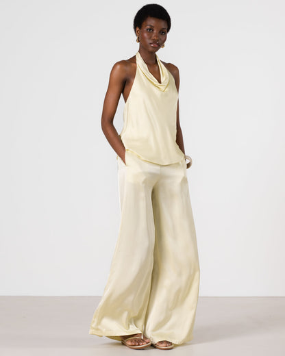 Carmen Backless Halterneck Top | Butter Yellow