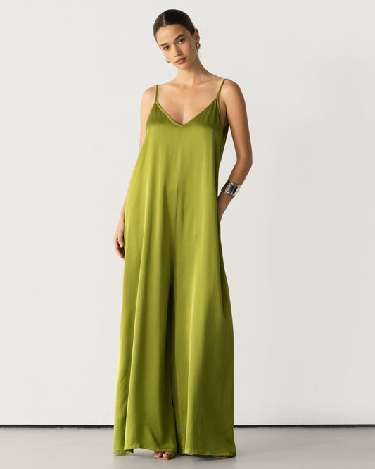 Audrey Satin Jumpsuit | Olive Green