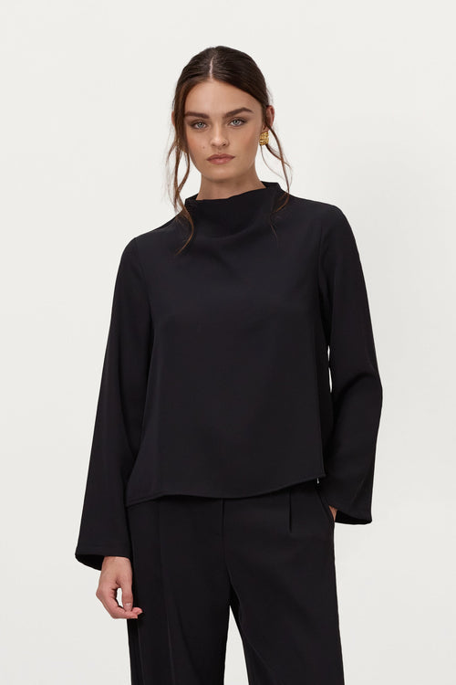 Lana High Neck Top | Black