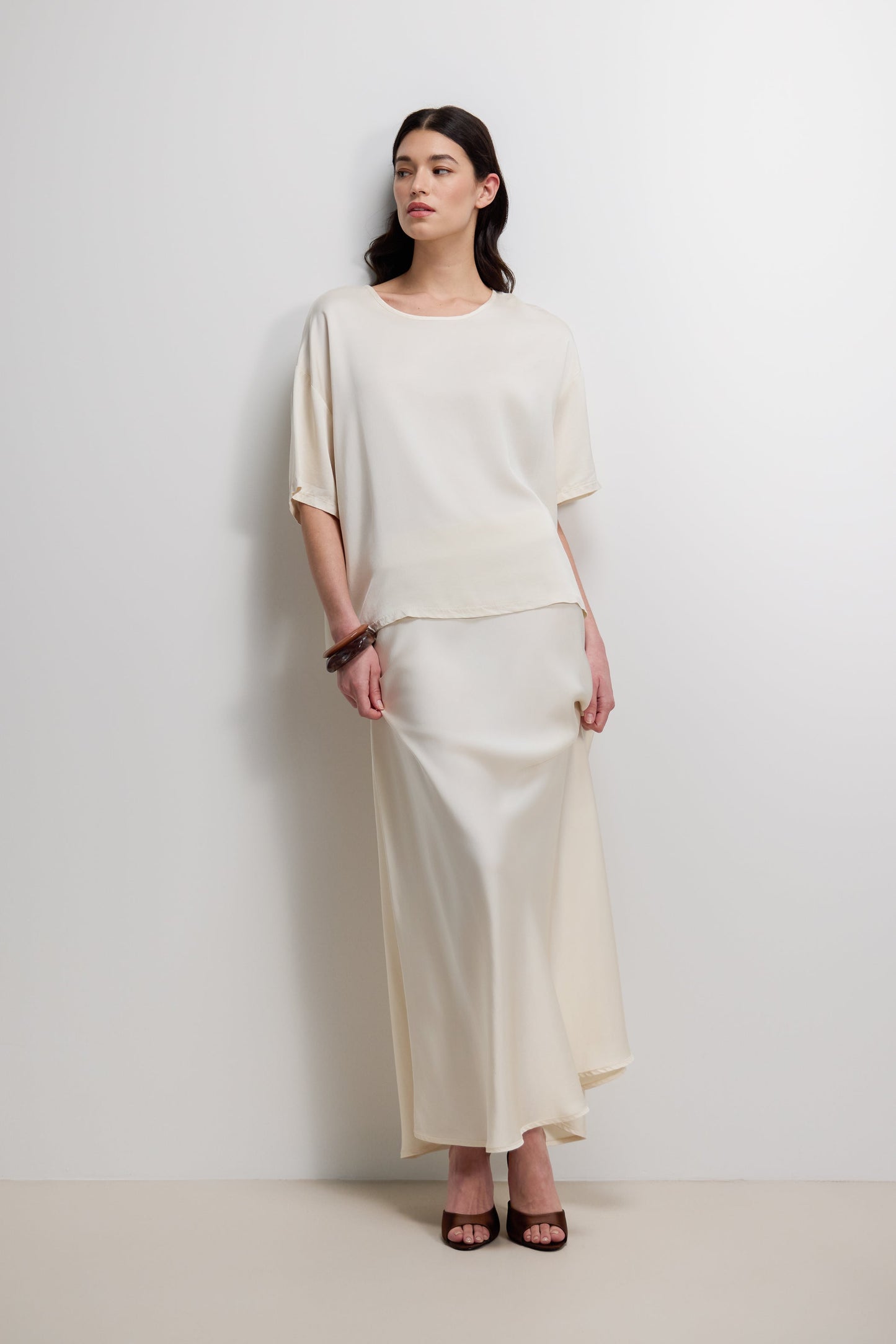 Mila Back Slit Satin Top | Ivory