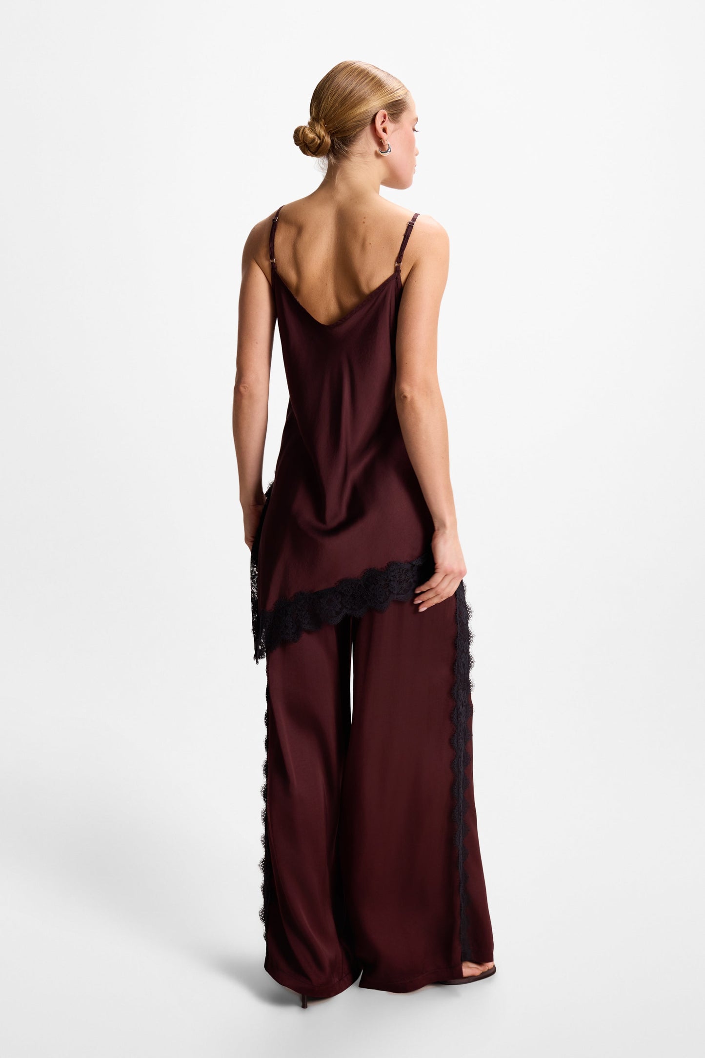 Sofia Lace Satin Trousers | Amethyst Plum