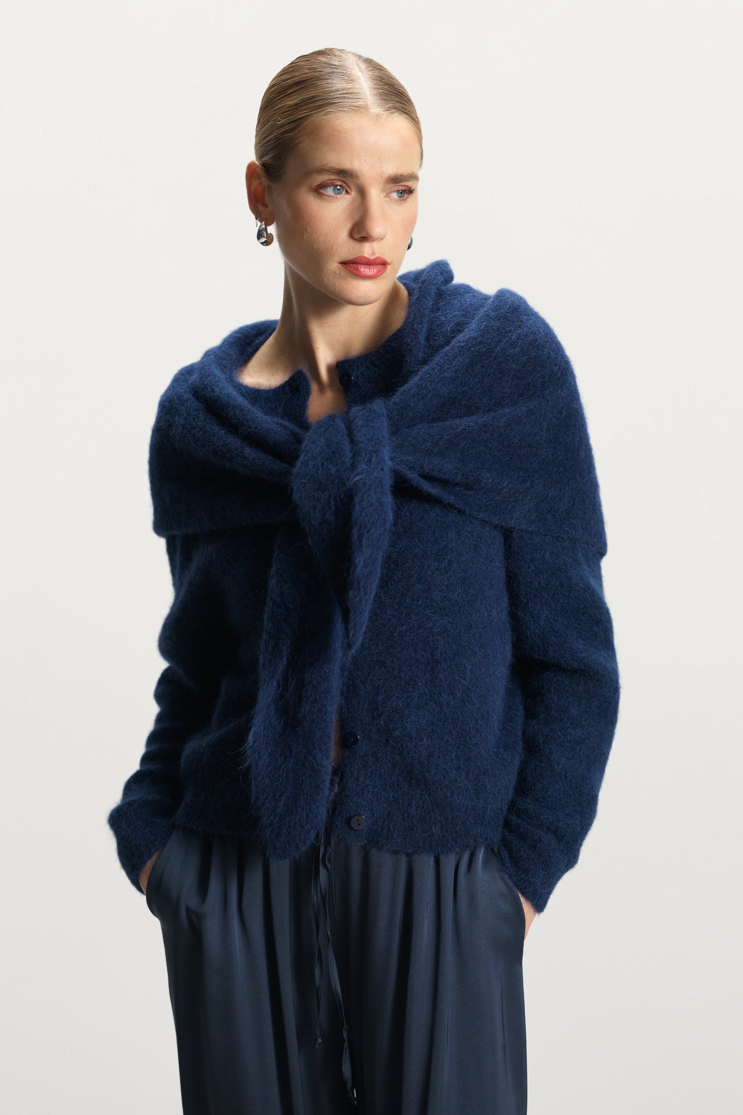 Evie Button Up Cardigan | Navy | Alpaca-Wool Blend