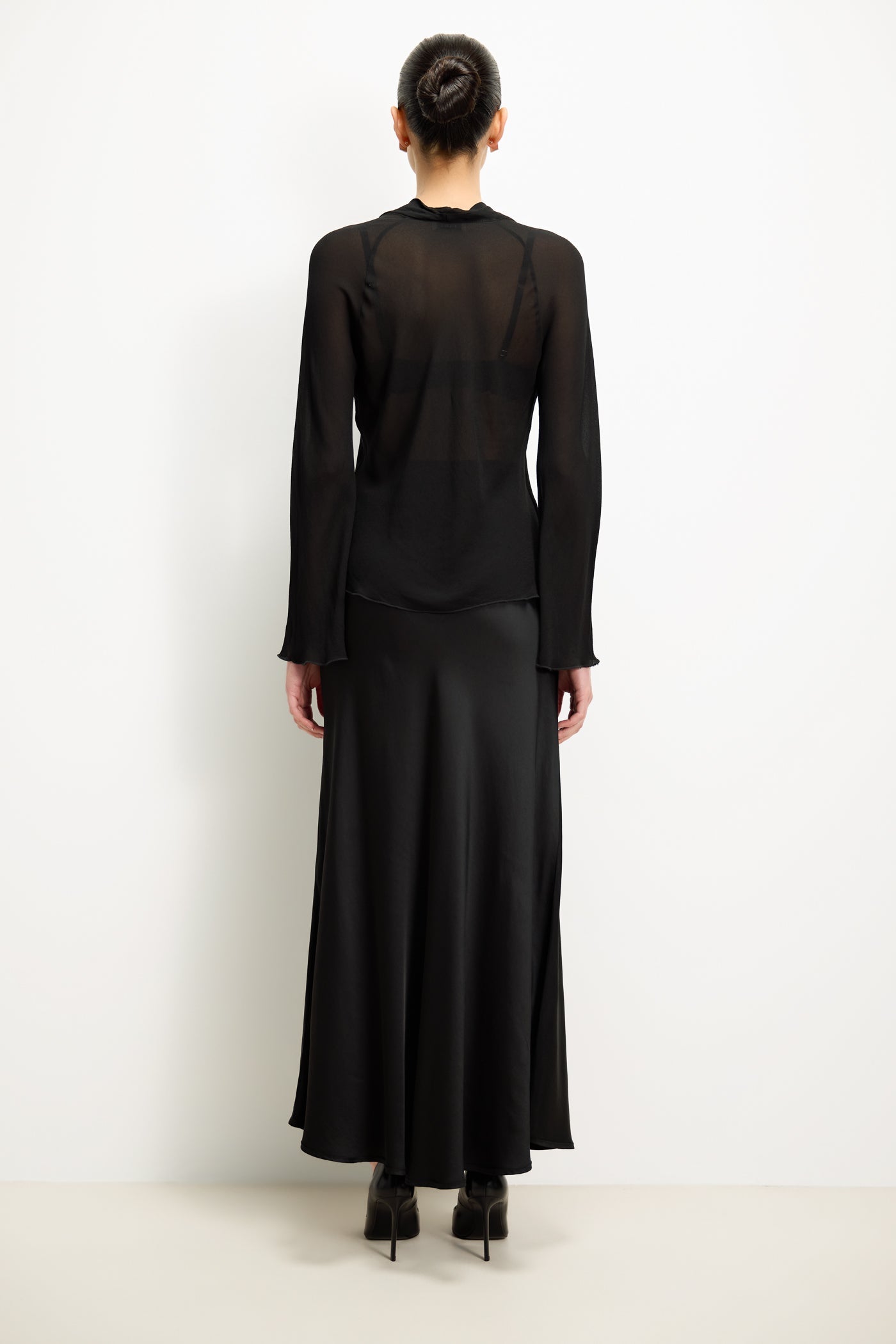 Camilla Bias Satin Skirt | Black