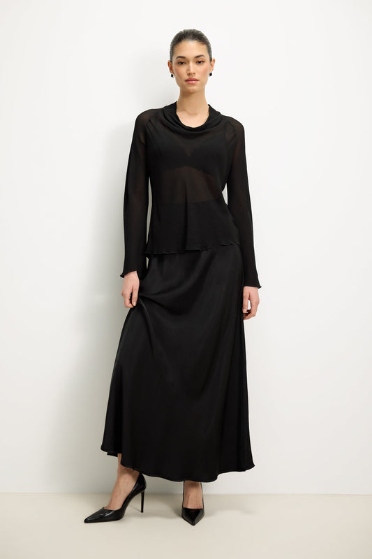 Camilla Bias Satin Skirt | Black