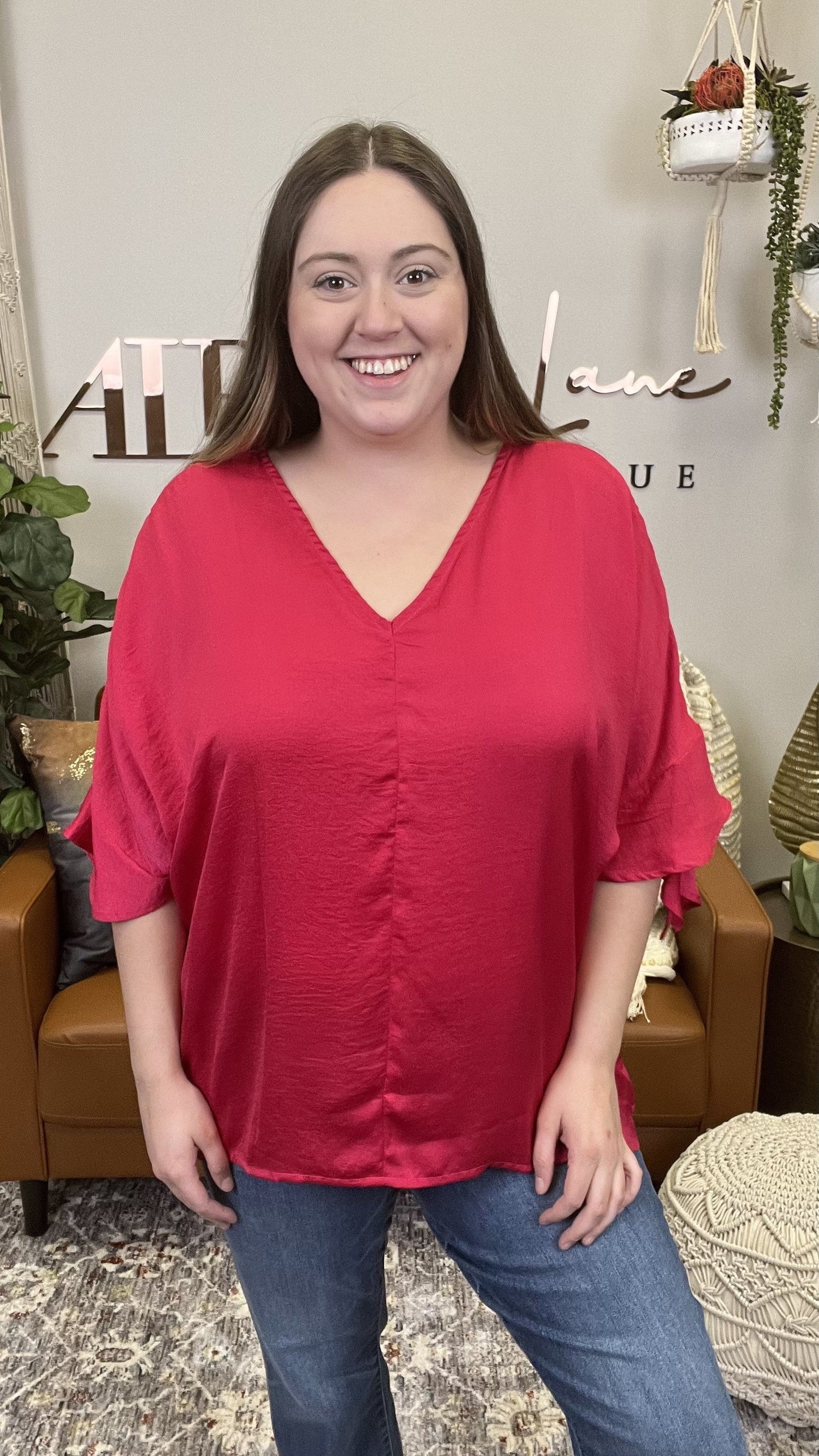 Time To Flow Women's Loose Fit Satin Short Sleeve Top